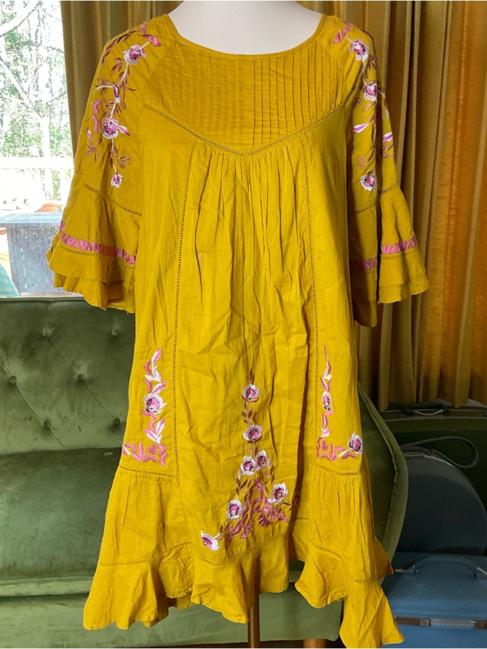 Free People Pavlo embroidered shift dress cotton Sz L - Picture 2 of 5